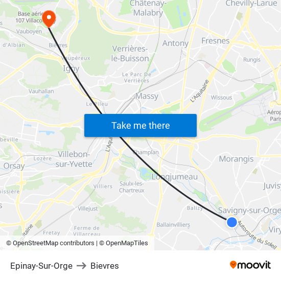 Epinay-Sur-Orge to Bievres map