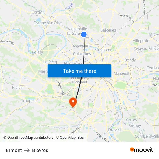 Ermont to Bievres map