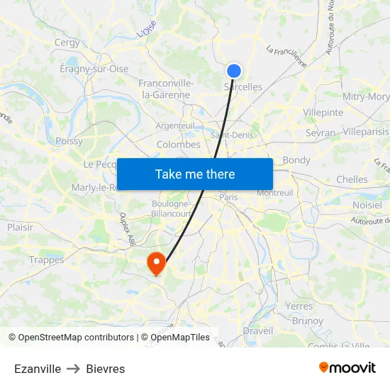 Ezanville to Bievres map