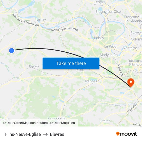 Flins-Neuve-Eglise to Bievres map