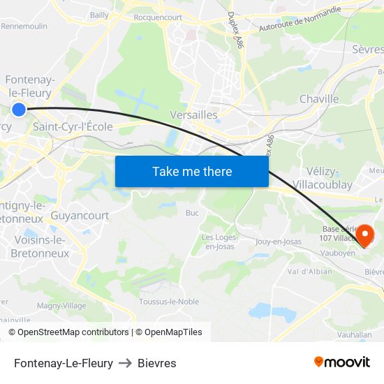 Fontenay-Le-Fleury to Bievres map