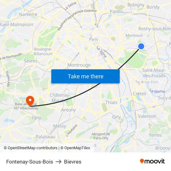 Fontenay-Sous-Bois to Bievres map