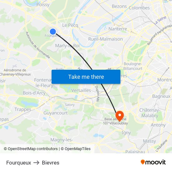 Fourqueux to Bievres map