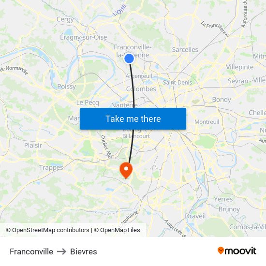 Franconville to Bievres map