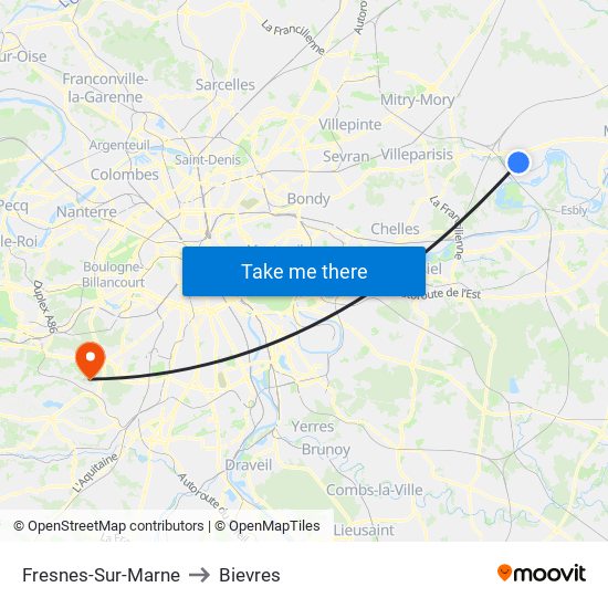 Fresnes-Sur-Marne to Bievres map