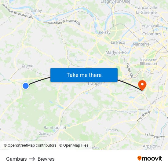 Gambais to Bievres map