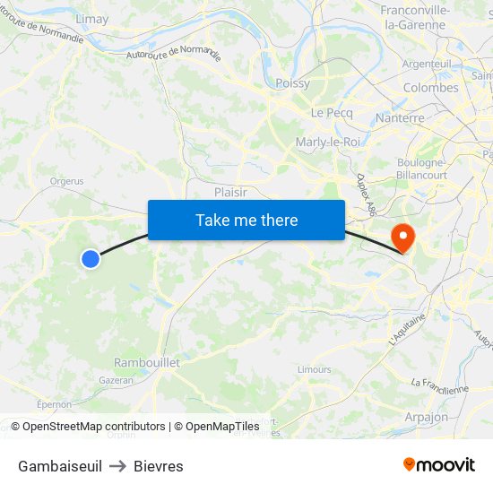 Gambaiseuil to Bievres map