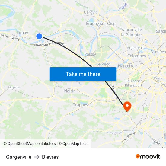 Gargenville to Bievres map