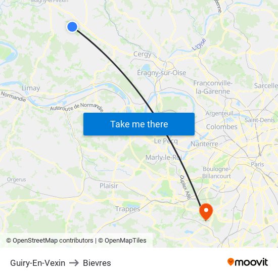 Guiry-En-Vexin to Bievres map