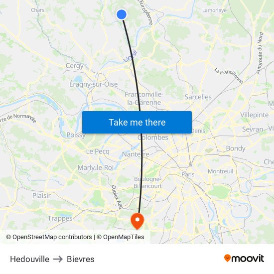 Hedouville to Bievres map