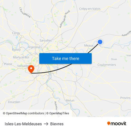 Isles-Les-Meldeuses to Bievres map