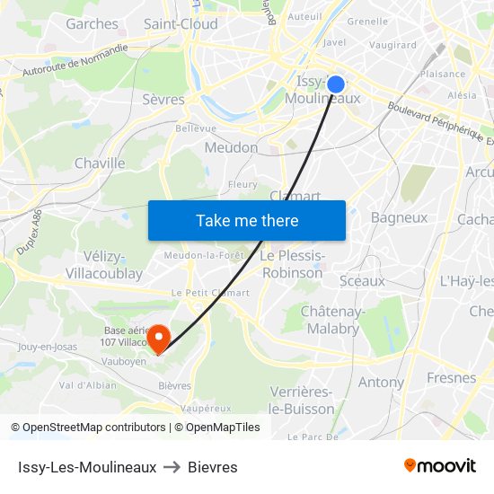 Issy-Les-Moulineaux to Bievres map