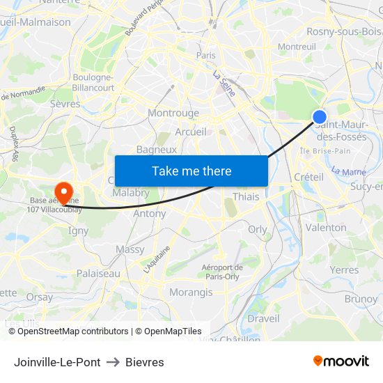 Joinville-Le-Pont to Bievres map