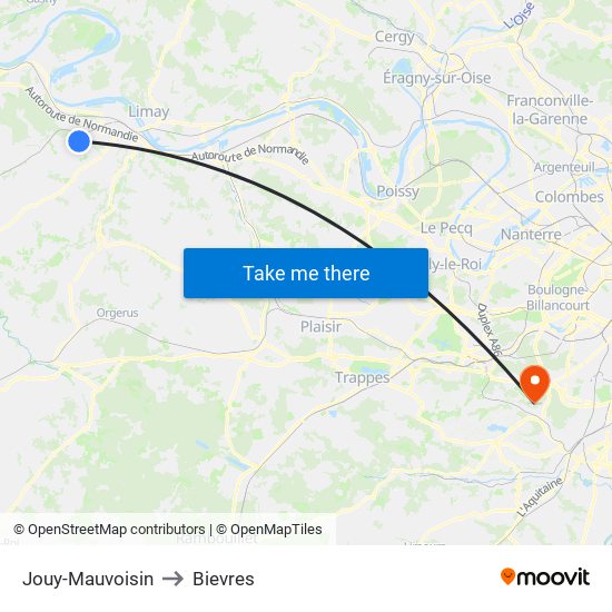 Jouy-Mauvoisin to Bievres map