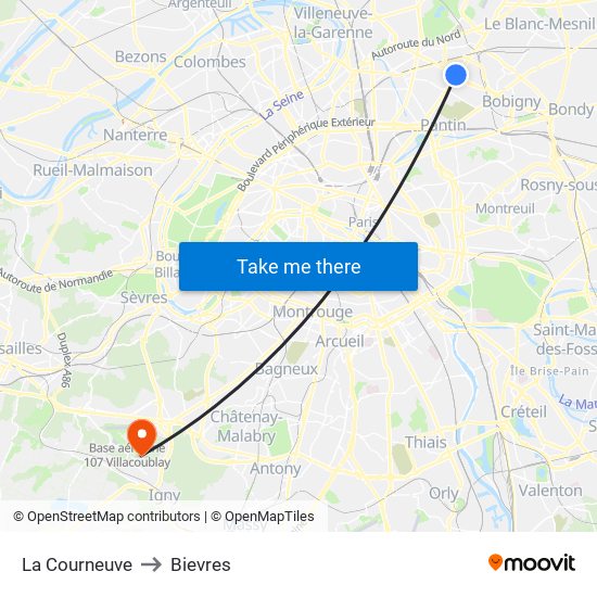 La Courneuve to Bievres map