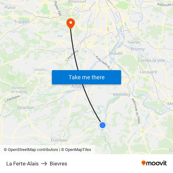 La Ferte-Alais to Bievres map