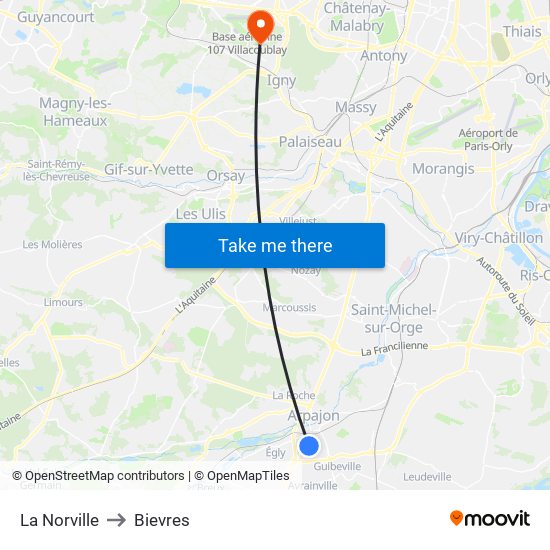 La Norville to Bievres map