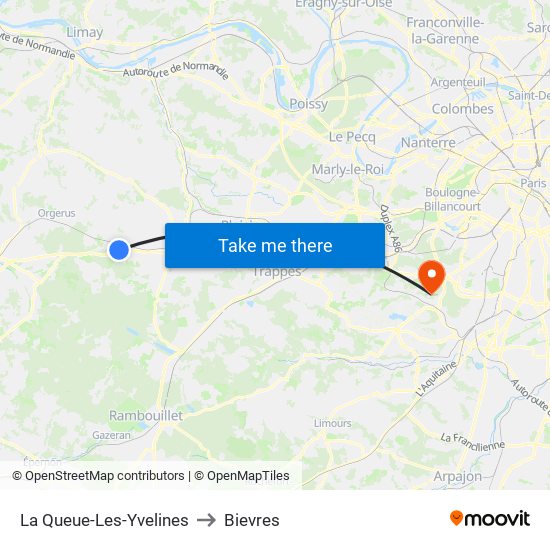 La Queue-Les-Yvelines to Bievres map