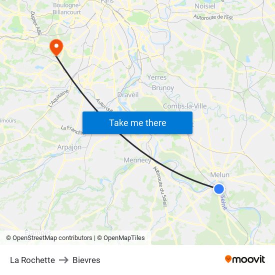 La Rochette to Bievres map