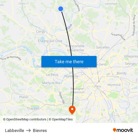 Labbeville to Bievres map