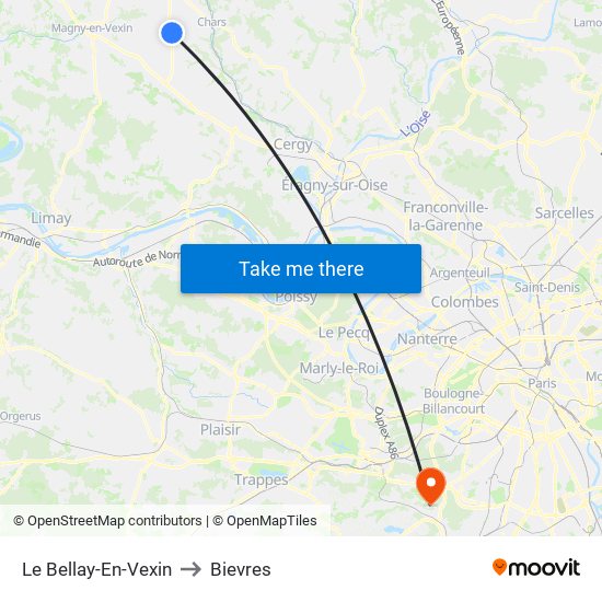 Le Bellay-En-Vexin to Bievres map