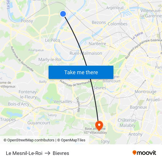 Le Mesnil-Le-Roi to Bievres map