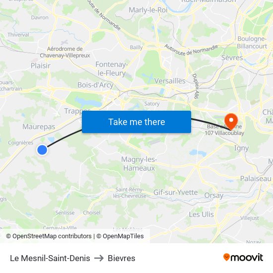 Le Mesnil-Saint-Denis to Bievres map