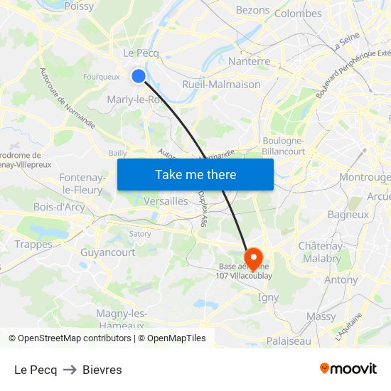 Le Pecq to Bievres map