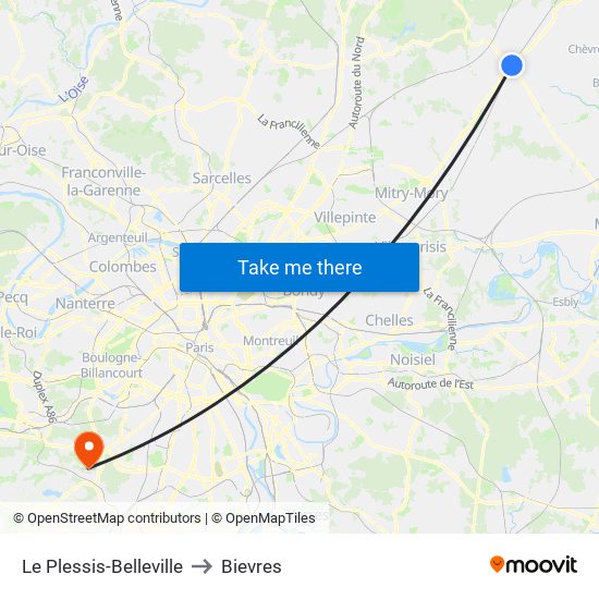 Le Plessis-Belleville to Bievres map