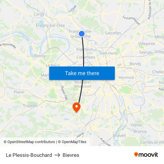 Le Plessis-Bouchard to Bievres map