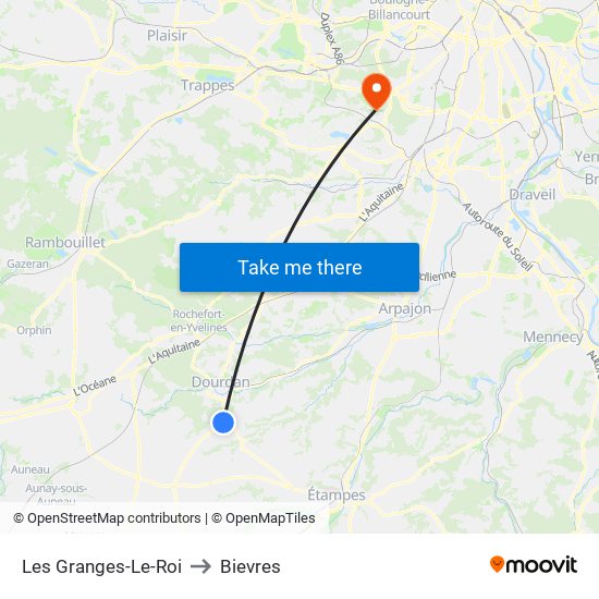 Les Granges-Le-Roi to Bievres map