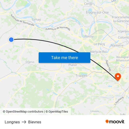 Longnes to Bievres map