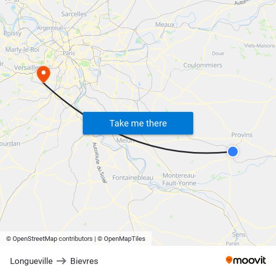 Longueville to Bievres map