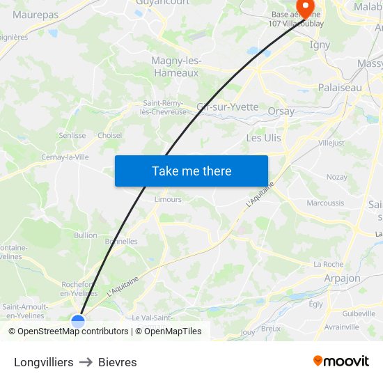 Longvilliers to Bievres map