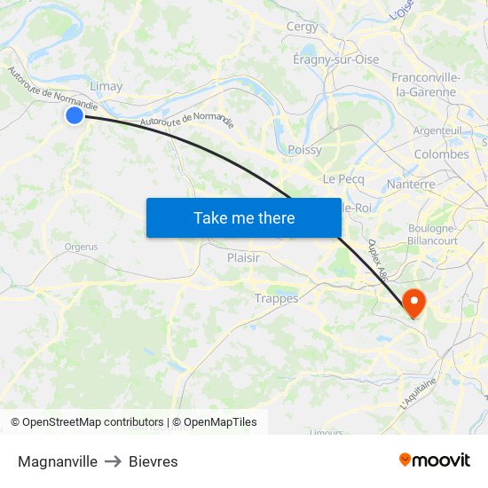Magnanville to Bievres map