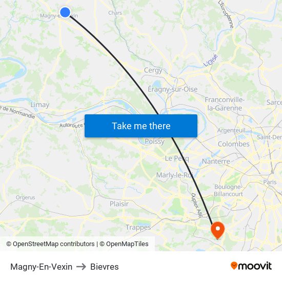 Magny-En-Vexin to Bievres map