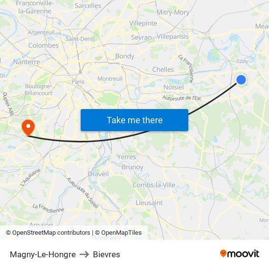 Magny-Le-Hongre to Bievres map