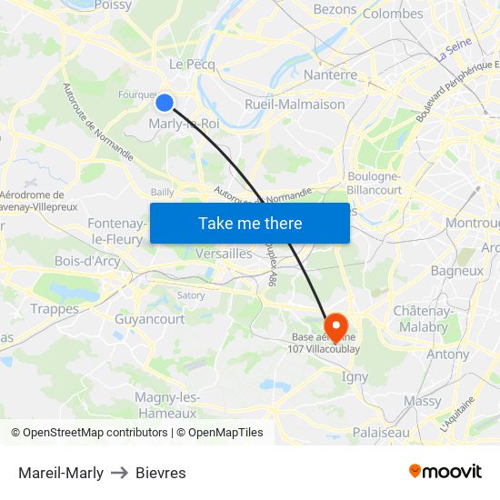 Mareil-Marly to Bievres map