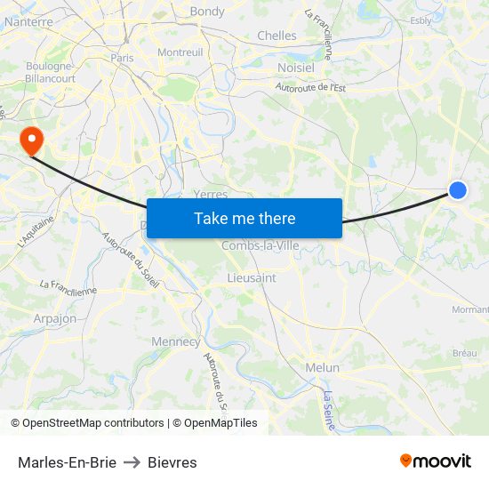 Marles-En-Brie to Bievres map