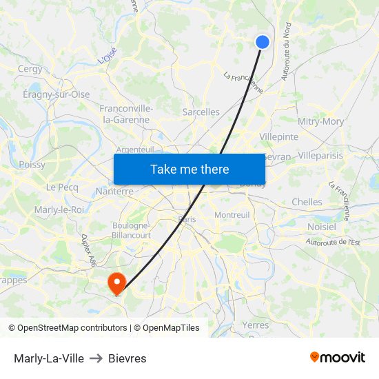 Marly-La-Ville to Bievres map