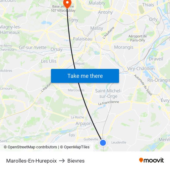 Marolles-En-Hurepoix to Bievres map