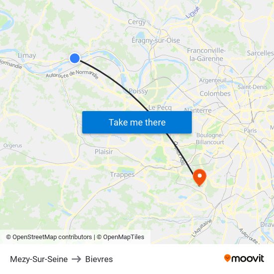 Mezy-Sur-Seine to Bievres map