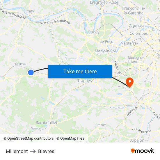 Millemont to Bievres map