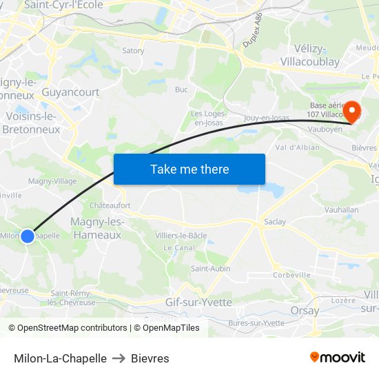 Milon-La-Chapelle to Bievres map