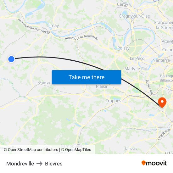 Mondreville to Bievres map