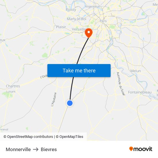 Monnerville to Bievres map