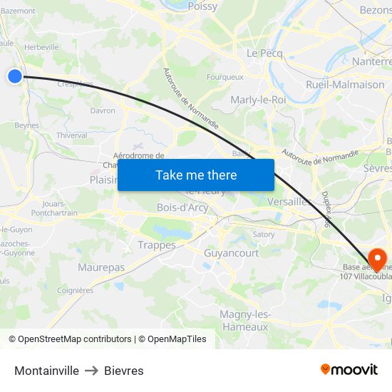 Montainville to Bievres map