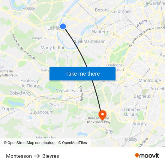 Montesson to Bievres map