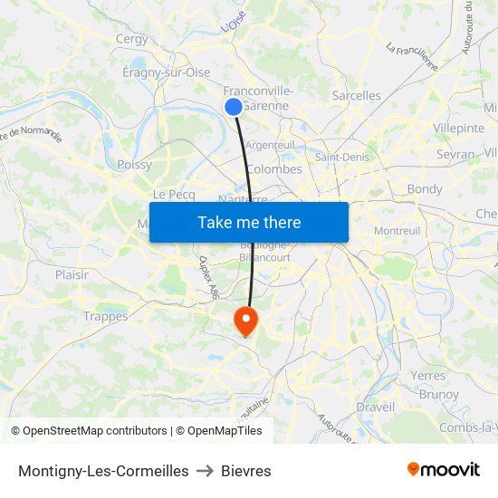 Montigny-Les-Cormeilles to Bievres map