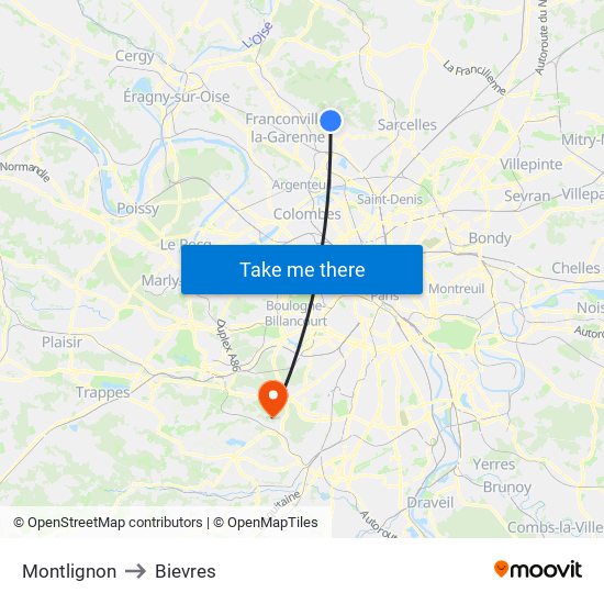 Montlignon to Bievres map